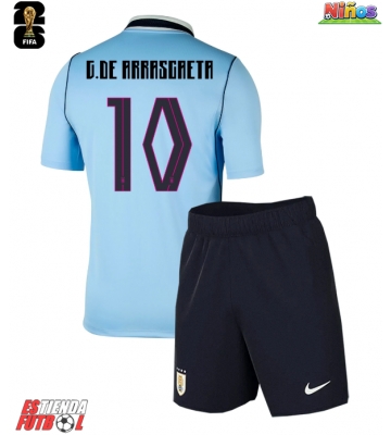 Uruguay Giorgian de Arrascaeta #10 Primera Equipación Niños Mundial 2026 Manga Corta (+ Pantalones cortos)